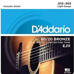 String Set Acoustic Guitar D'Addario Light Gauge 80/20 Bronze
